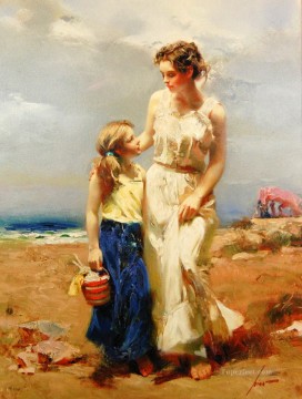 PD 母と娘 女性印象派 Oil Paintings